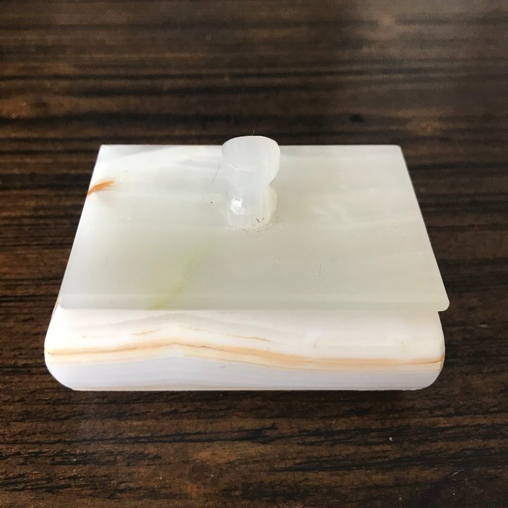 Vintage white alabaster jewelry box, rectangular